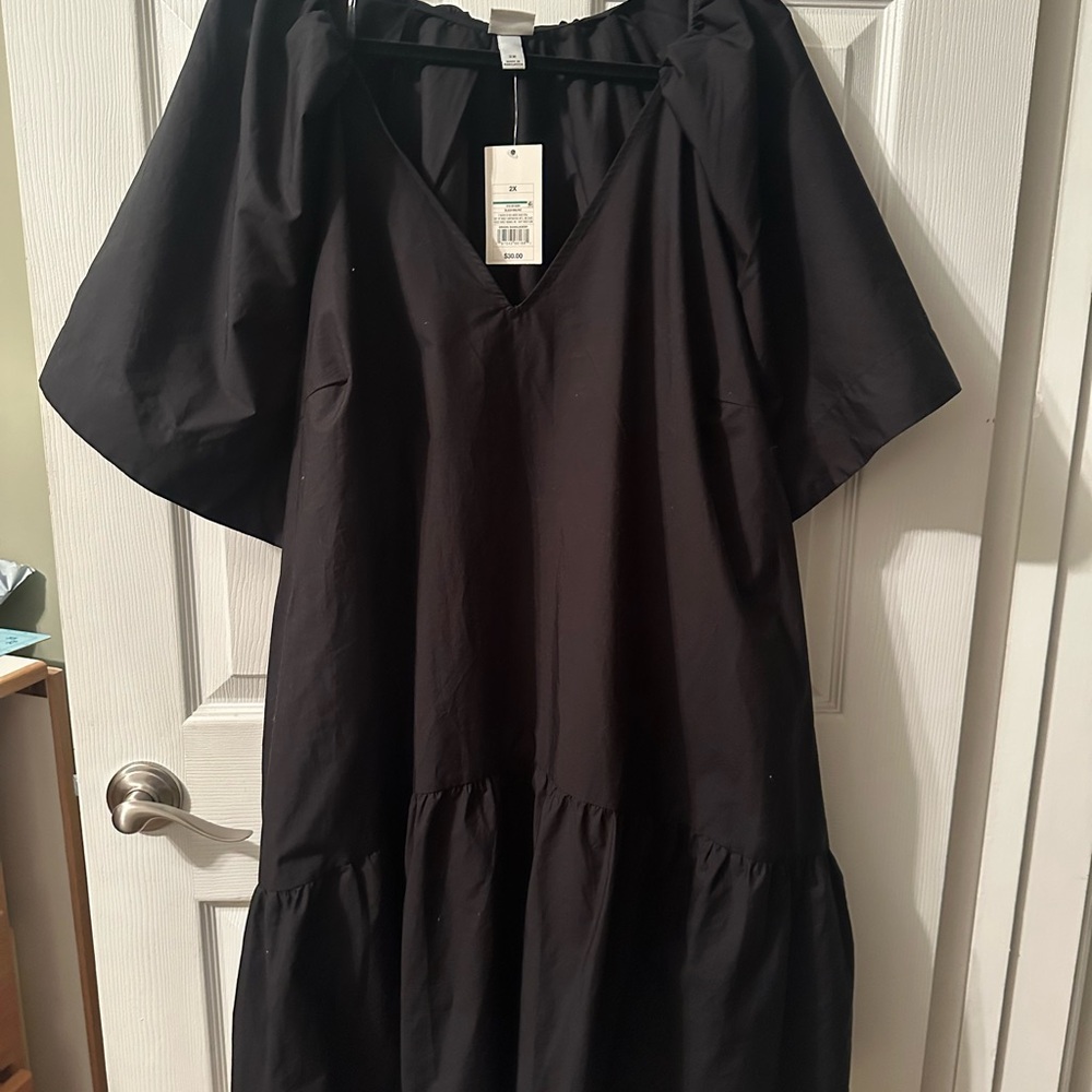 A. New. Day.  NWT Adorable drop waist  Black Dress 2xl cotton poplin dress